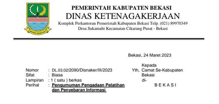 Dinas Ketenagakerjaan Kabupaten Bekasi Adakan Pelatihan Kerja Berbasis Kompetensi