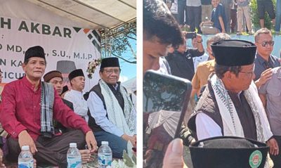 Calon Wakil Presiden (Cawapres) nomor 3, Mahfud MD menghadiri Istighotsah Akbar di Alun-alun dan Ziarah di Pondok Pesantren Al Hasaniyah Cicurug, Kabupaten Sukabumi