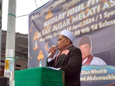 Warga Jusar Melati Asri (JMA) Cicangkudu Rancamulya Kecamatan Pameungpeuk, Kabupaten Bandung menggelar Sholat Idul Fitri 1445 Hijriyah