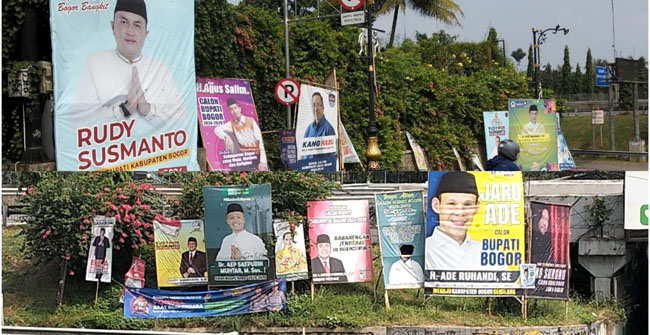 Sejumlah baliho Pilkada Serentak 2024 mulai bertebaran di Kabupaten Bogor