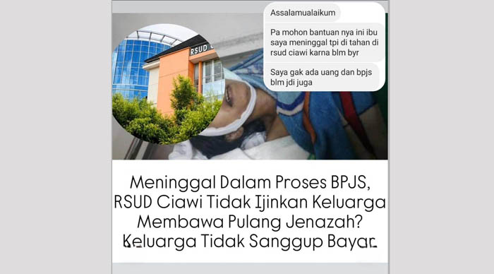 RSUD Ciawi Bogor Tahan Jenazah NL (Foto: @brorondm)
