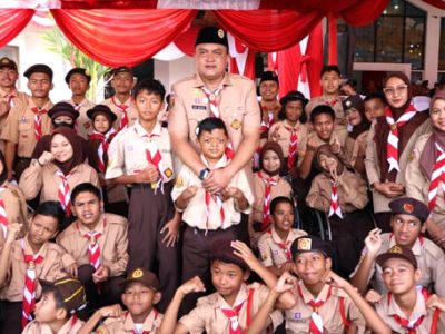 Bupati Bogor Rudy Susmanto pada acara peringatan hari Pramuka ke-64 tahun 2025 tingkat Kabupaten Bogor