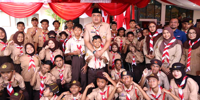 Bupati Bogor Rudy Susmanto pada acara peringatan hari Pramuka ke-64 tahun 2025 tingkat Kabupaten Bogor
