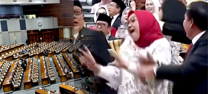 Sejumlah anggota DPR RI tengah berjoget. (Kolase foto by Media Indonews)