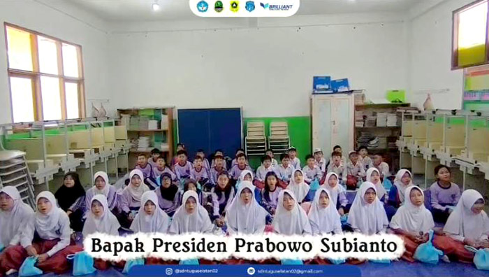 Tangkap layar video ucapan selamat ulang tahun kepada Presiden Prabowo dari murid SDN Tugu Selatan 02