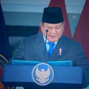 Presiden RI, Prabowo Subianto saat menyampaikan pidato usai memimpin pelantikan 1.204 Praja IPDN