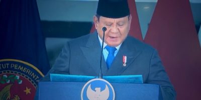 Presiden RI, Prabowo Subianto saat menyampaikan pidato usai memimpin pelantikan 1.204 Praja IPDN