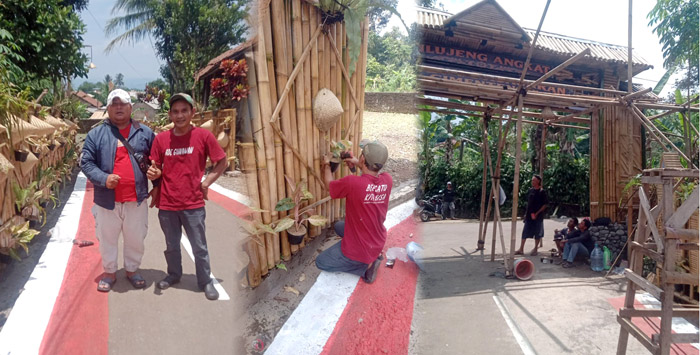 Warga Gotong Royong Bangun Gapura Bambu Ikon Baru Kampung Dayeuh Cimenteng