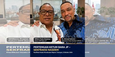 Ketua Umum DPP Bara JP, Willem Frans Ansanay dan sahabat lamanya, Sekretaris Fraksi Partai NasDem DPR RI Dr. Ahmad Sahroni