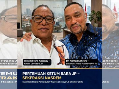 Ketua Umum DPP Bara JP, Willem Frans Ansanay dan sahabat lamanya, Sekretaris Fraksi Partai NasDem DPR RI Dr. Ahmad Sahroni